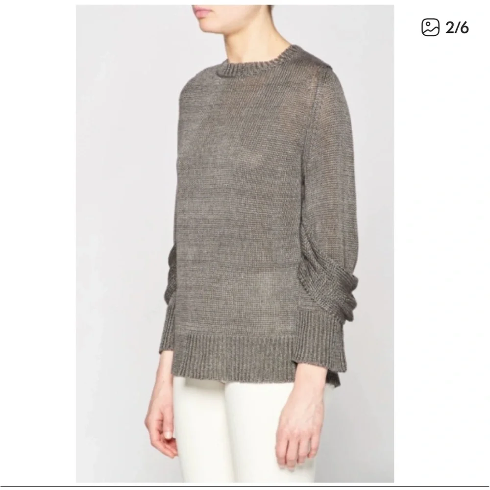 Brochu Walker Linen Mead Draped Knit Sleeve Pullover Sweater XS Dark Gray